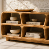 Six Compartment Solid Wood TV Stand with Tiered Open Shelving for Living Rooms - Arboriswood - 4