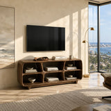 Six Compartment Solid Wood TV Stand with Tiered Open Shelving for Living Rooms - Arboriswood - 6
