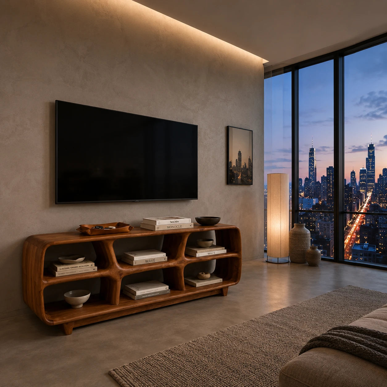 Six Compartment Solid Wood TV Stand with Tiered Open Shelving for Living Rooms - ArborisWood - 7