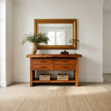 Six Drawer Console Table With Open Shelf in Natural Solid Wood - ArborisWood - 12