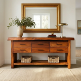 Six Drawer Console Table With Open Shelf in Natural Solid Wood - ArborisWood - 3