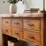 Six Drawer Console Table With Open Shelf in Natural Solid Wood - ArborisWood - 4