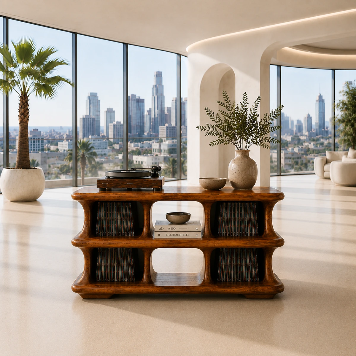 Skyline Natural Solid Wood Record Player Stand With Open Vinyl Storage - ArborisWood - 10