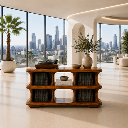 Skyline Natural Solid Wood Record Player Stand With Open Vinyl Storage - ArborisWood - 10