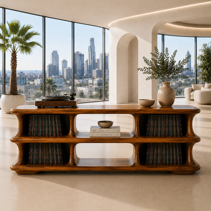 Skyline Natural Solid Wood Record Player Stand With Open Vinyl Storage - ArborisWood - 12