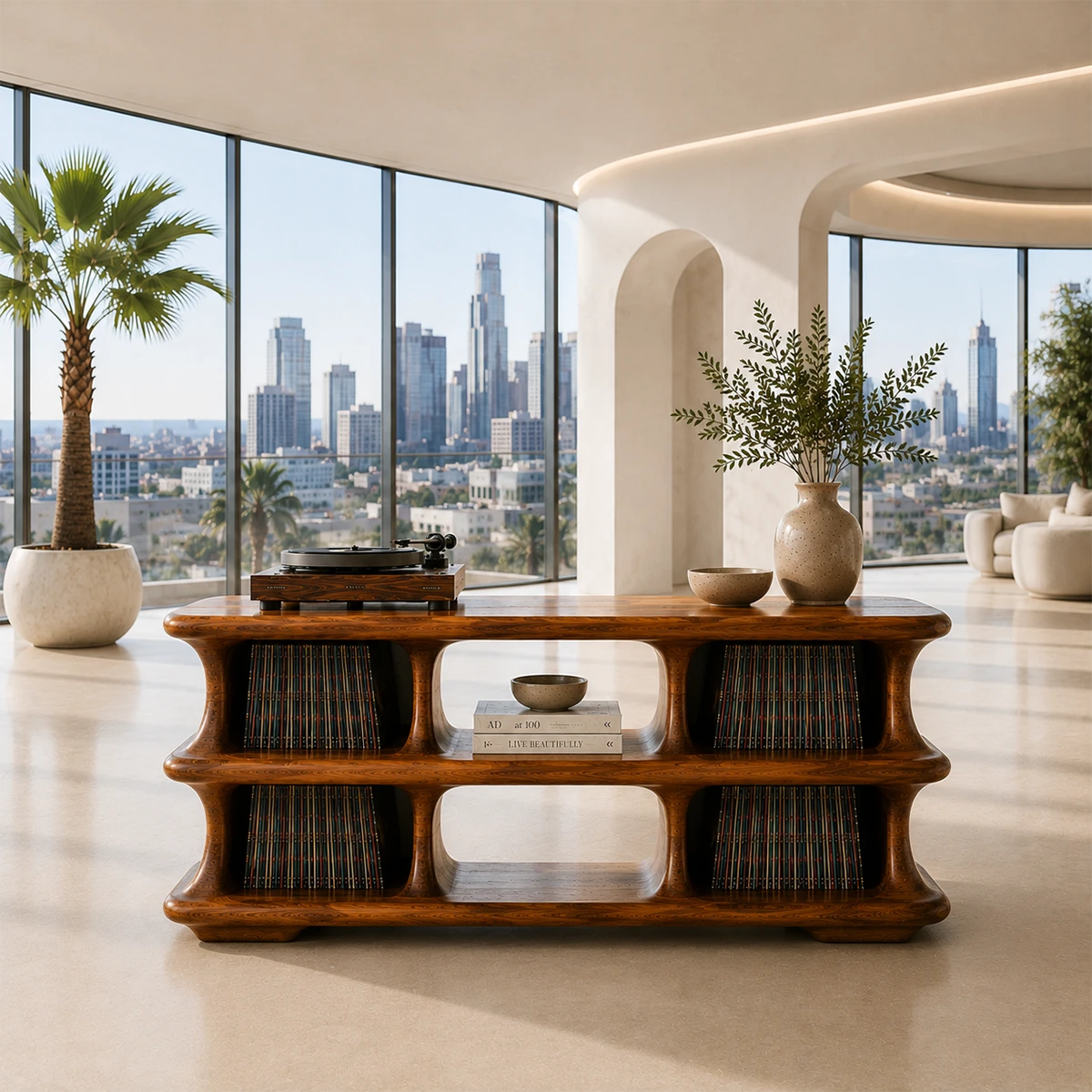 Skyline Natural Solid Wood Record Player Stand With Open Vinyl Storage - ArborisWood - 3