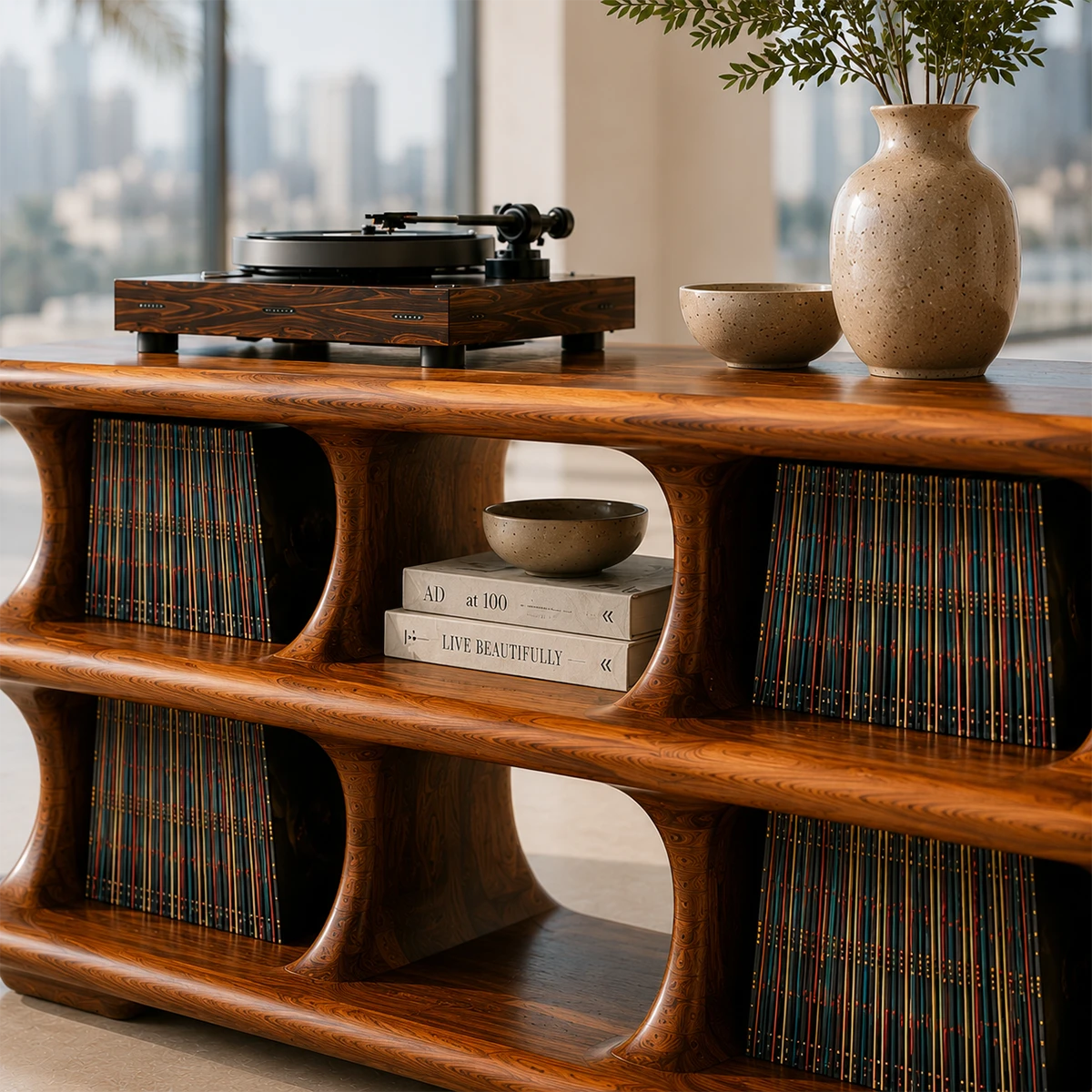 Skyline Natural Solid Wood Record Player Stand With Open Vinyl Storage - ArborisWood - 4
