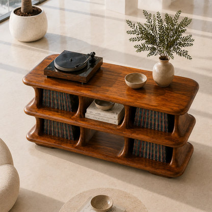 Skyline Natural Solid Wood Record Player Stand With Open Vinyl Storage - ArborisWood - 5