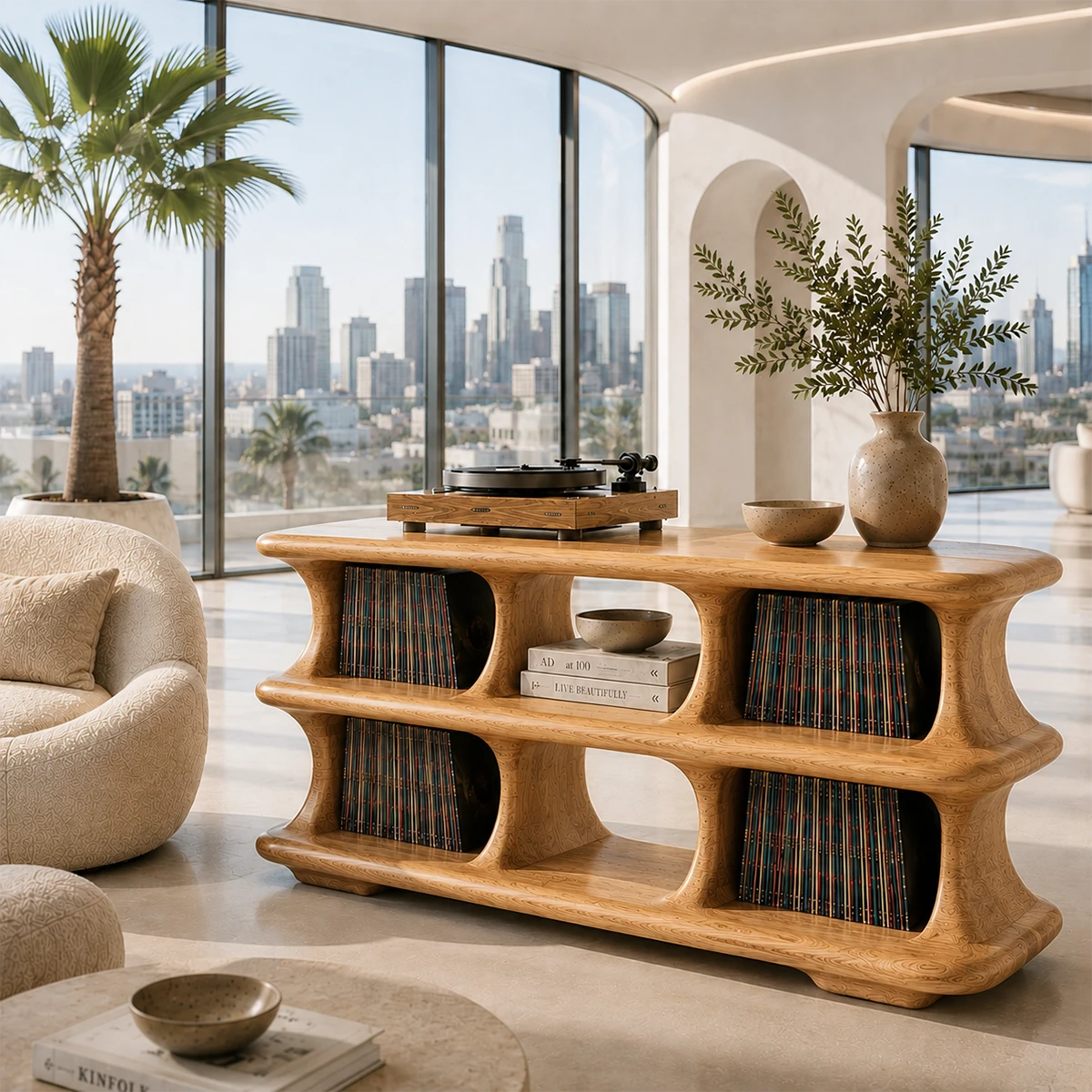 Skyline Natural Solid Wood Record Player Stand With Open Vinyl Storage - ArborisWood - 7