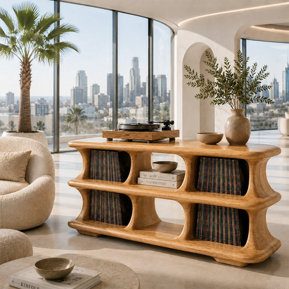 Skyline Natural Solid Wood Record Player Stand With Open Vinyl Storage - ArborisWood - 7