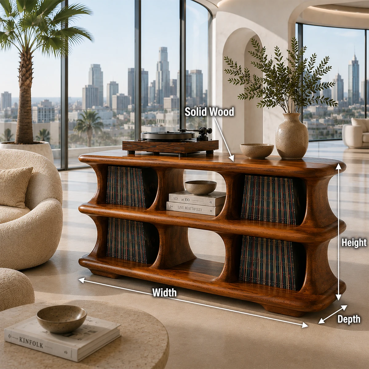 Skyline Natural Solid Wood Record Player Stand With Open Vinyl Storage - ArborisWood - 9