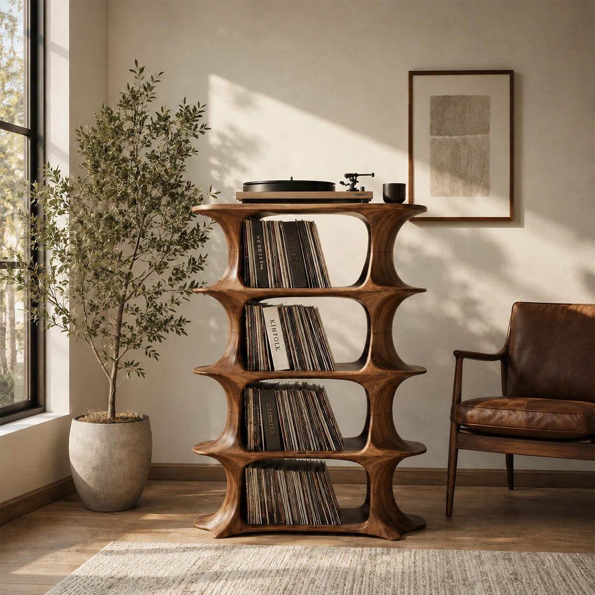 Slender Natural Solid Wood Audio Storage Cabinet for Vinyl Record Collections - ArborisWood - 10