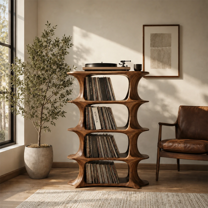 Slender Natural Solid Wood Audio Storage Cabinet for Vinyl Record Collections - ArborisWood - 10