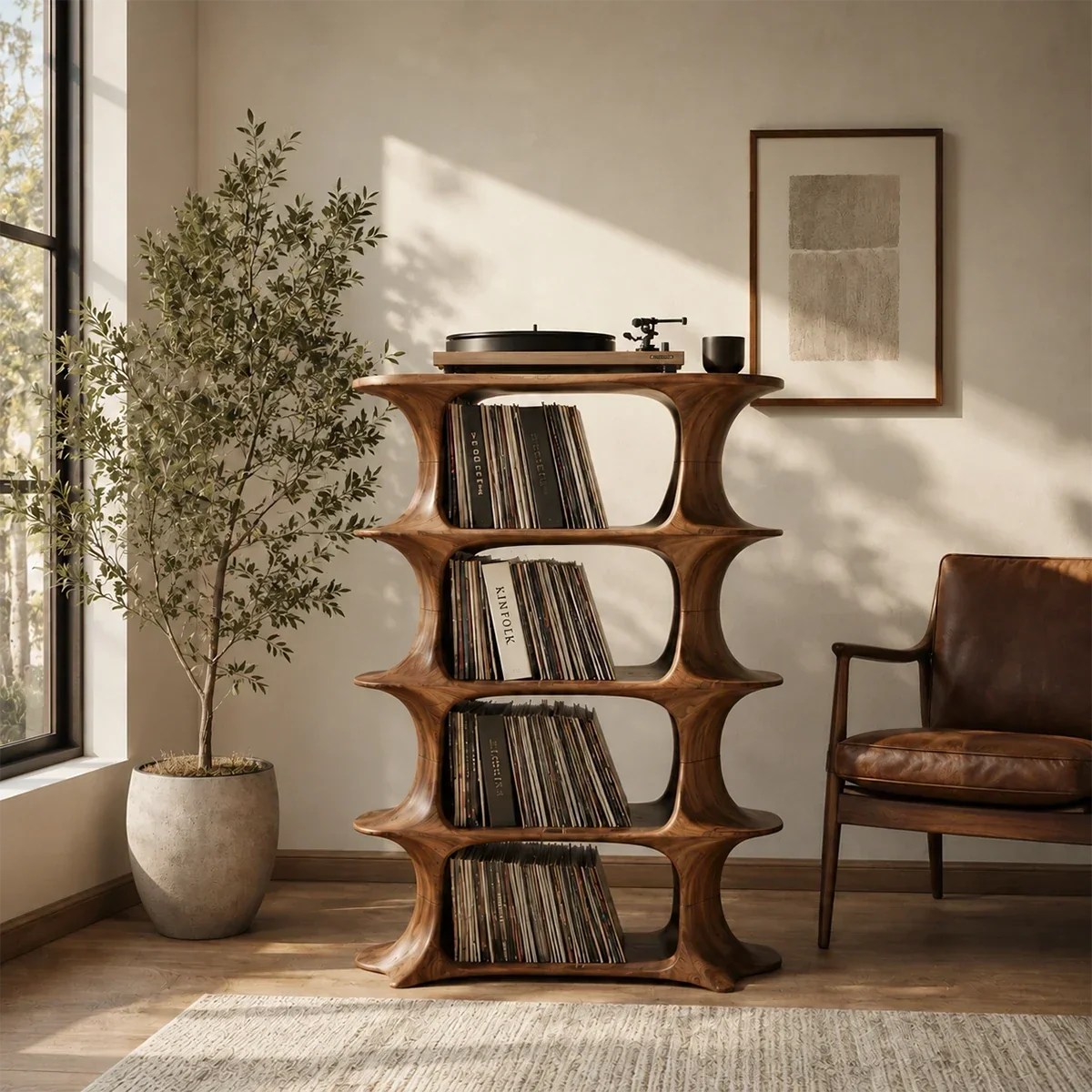 Slender Natural Solid Wood Audio Storage Cabinet for Vinyl Record Collections - Arboriswood - 10