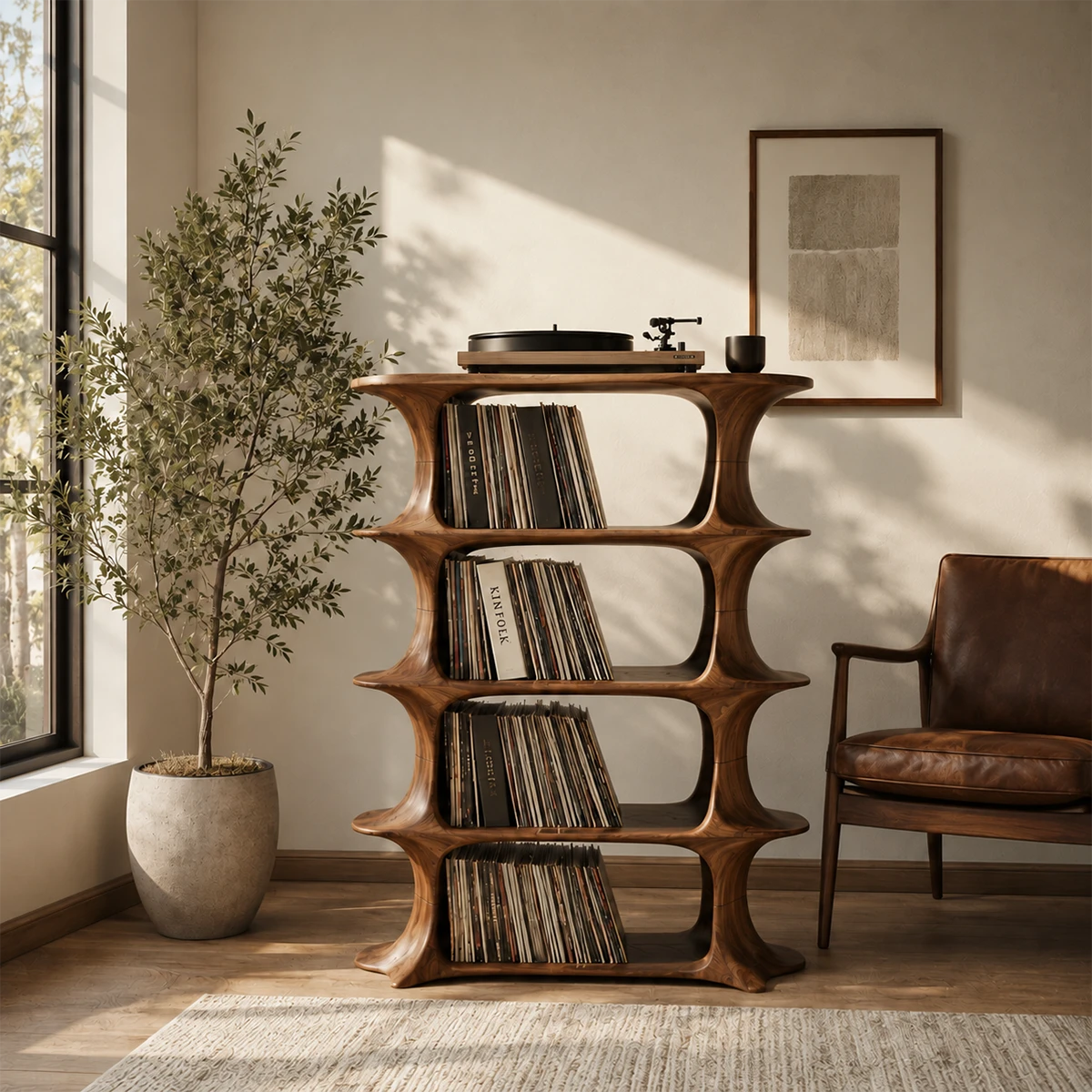 Slender Natural Solid Wood Audio Storage Cabinet for Vinyl Record Collections - ArborisWood - 11