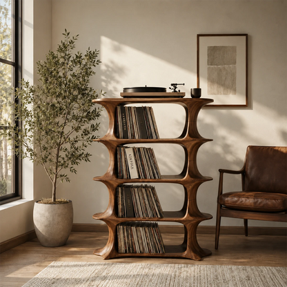 Slender Natural Solid Wood Audio Storage Cabinet for Vinyl Record Collections - ArborisWood - 11