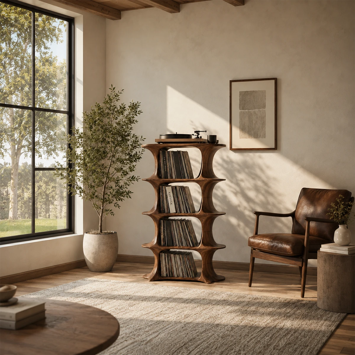 Slender Natural Solid Wood Audio Storage Cabinet for Vinyl Record Collections - ArborisWood - 2
