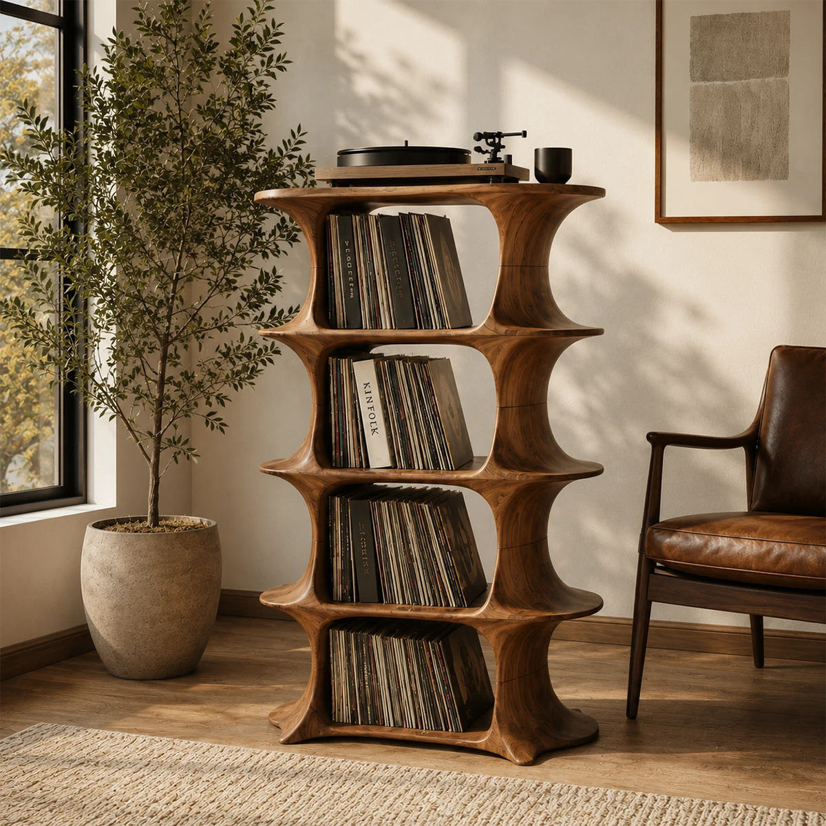 Slender Natural Solid Wood Audio Storage Cabinet for Vinyl Record Collections - ArborisWood - 3