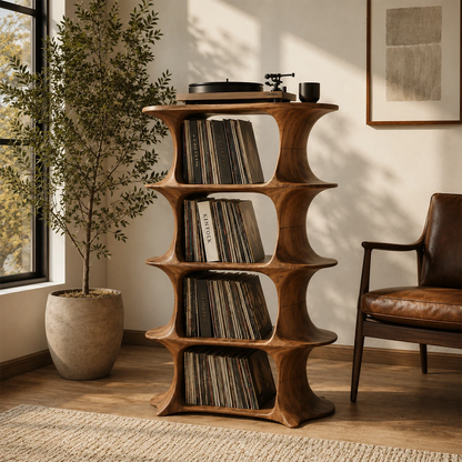 Slender Natural Solid Wood Audio Storage Cabinet for Vinyl Record Collections - ArborisWood - 3