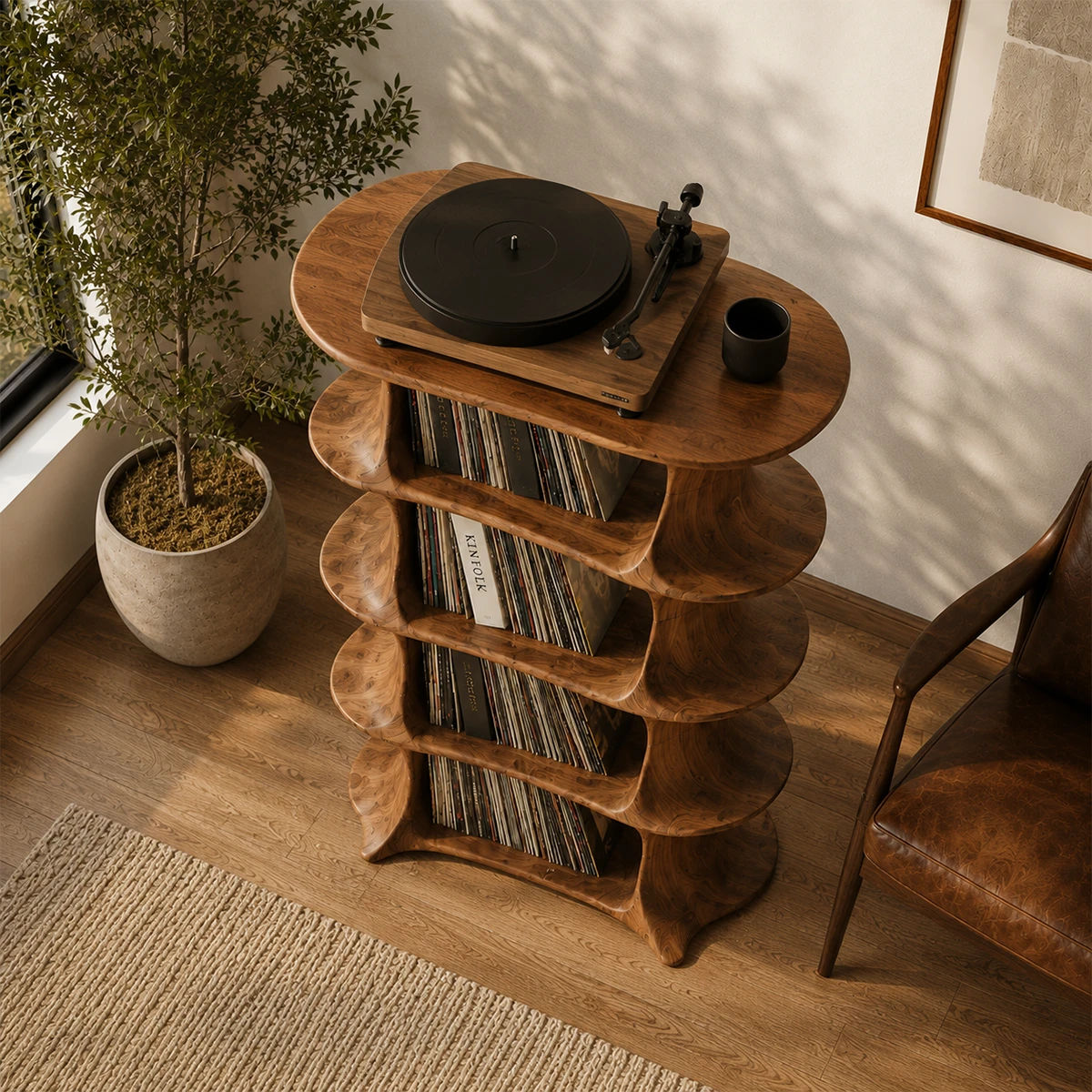 Slender Natural Solid Wood Audio Storage Cabinet for Vinyl Record Collections - ArborisWood - 5