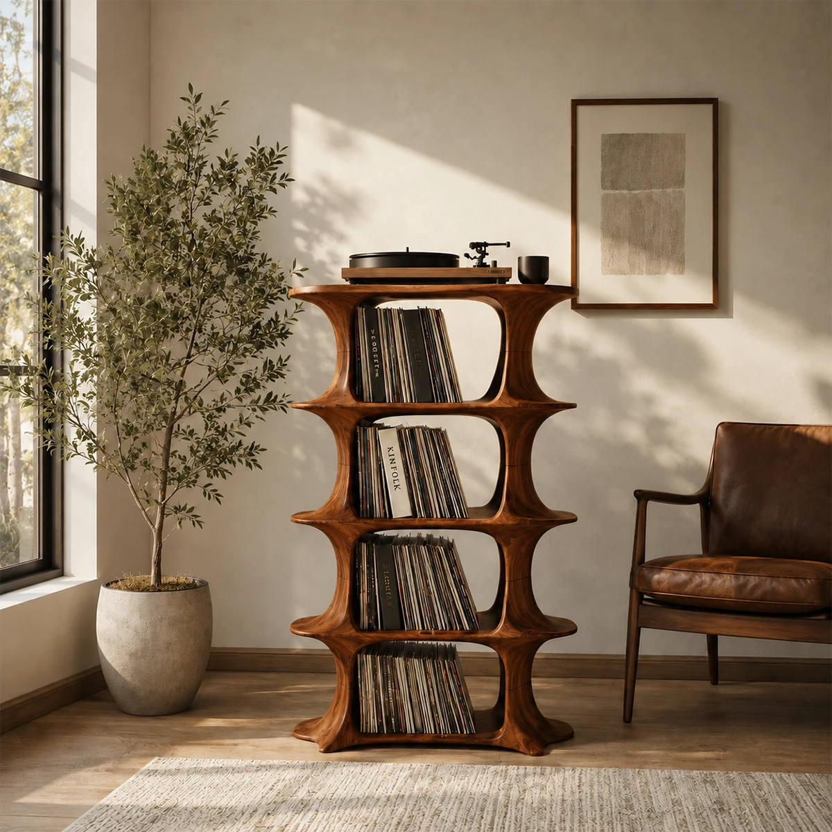Slender Natural Solid Wood Audio Storage Cabinet for Vinyl Record Collections - ArborisWood - 6