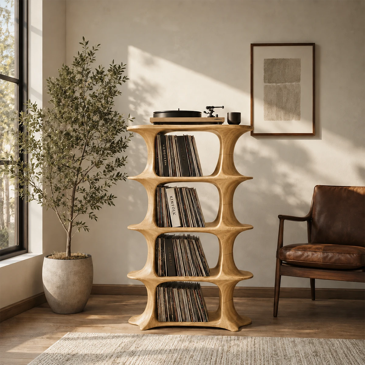 Slender Natural Solid Wood Audio Storage Cabinet for Vinyl Record Collections - ArborisWood - 7
