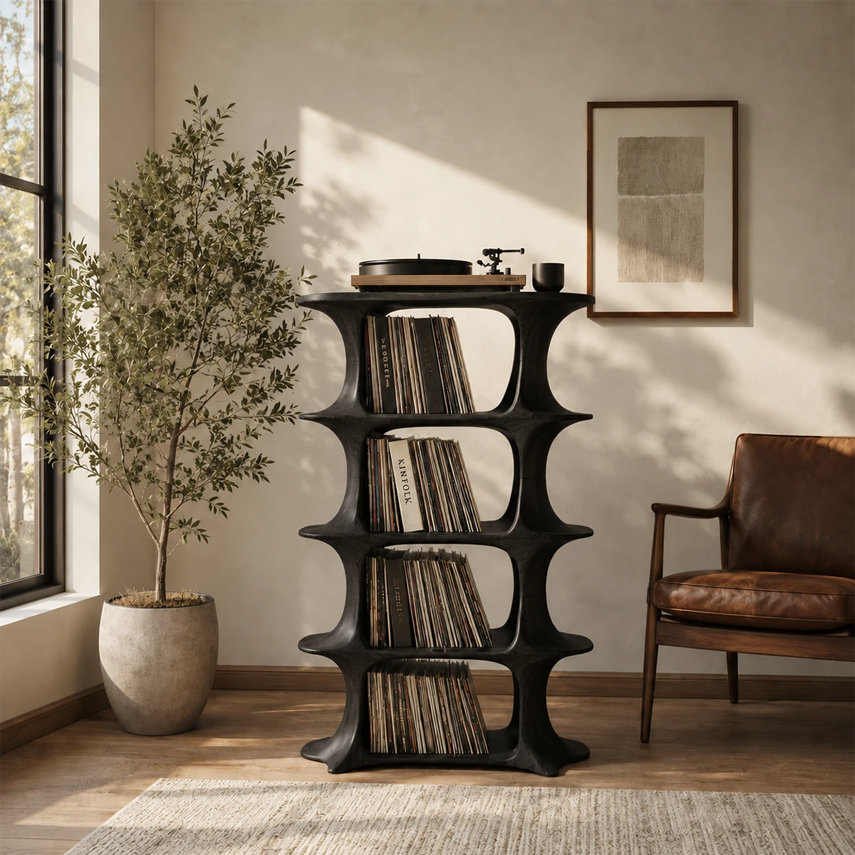 Slender Natural Solid Wood Audio Storage Cabinet for Vinyl Record Collections - ArborisWood - 8