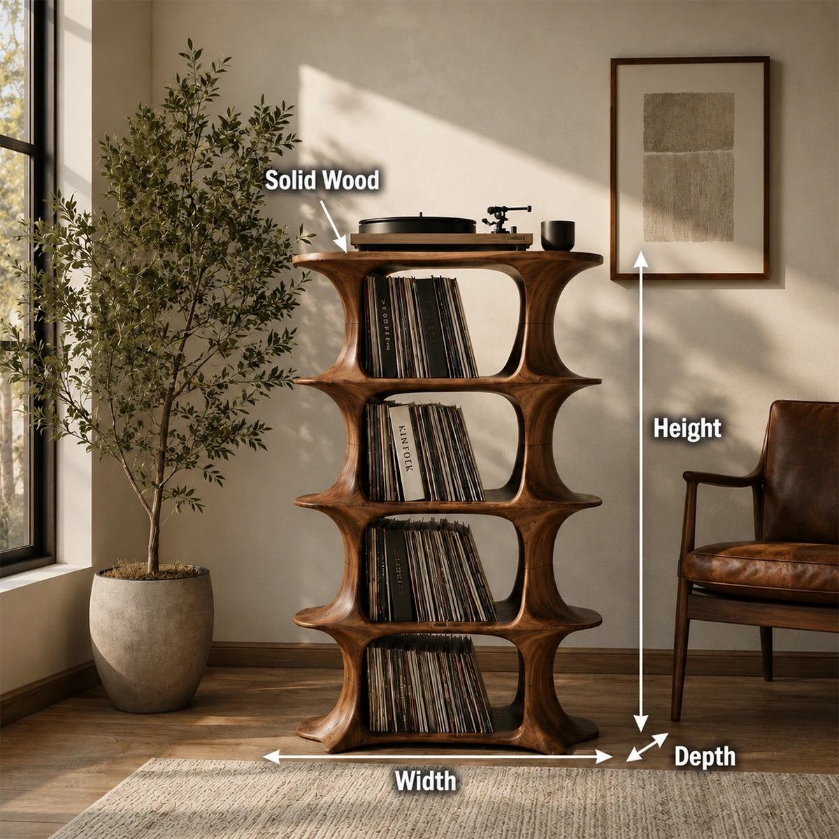 Slender Natural Solid Wood Audio Storage Cabinet for Vinyl Record Collections - ArborisWood - 9