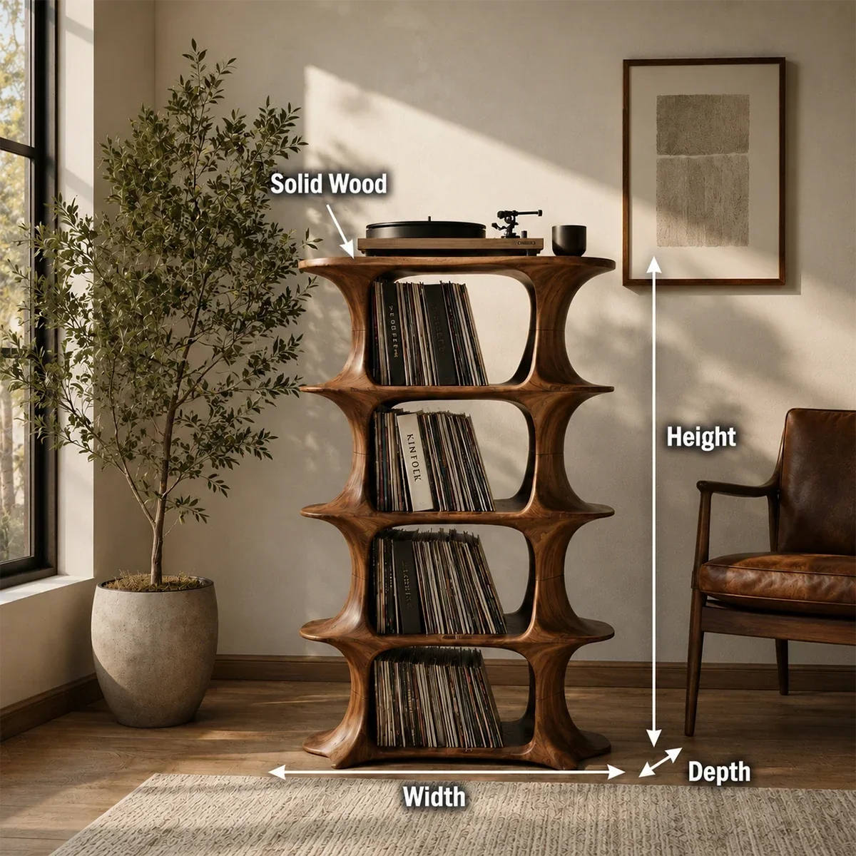 Slender Natural Solid Wood Audio Storage Cabinet for Vinyl Record Collections - Arboriswood - 9