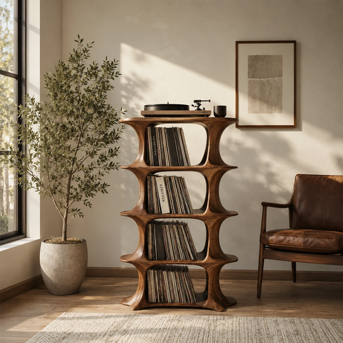 Slender Natural Solid Wood Audio Storage Cabinet for Vinyl Record Collections - ArborisWood