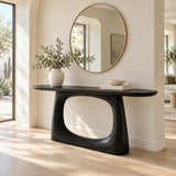 Sofa Console Table with Open-Loop Pedestal Base and Pill-Shaped Oval Top - Arboriswood - 10