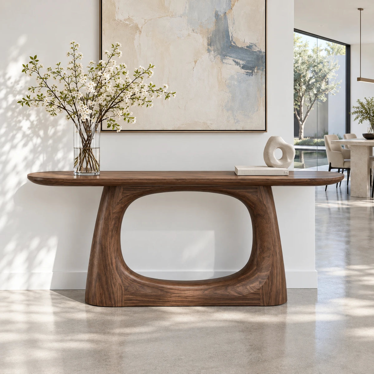 Sofa Console Table with Open-Loop Pedestal Base and Pill-Shaped Oval Top - Arboriswood - 2