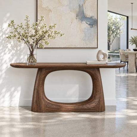 Sofa Console Table with Open-Loop Pedestal Base and Pill-Shaped Oval Top - Arboriswood - 2