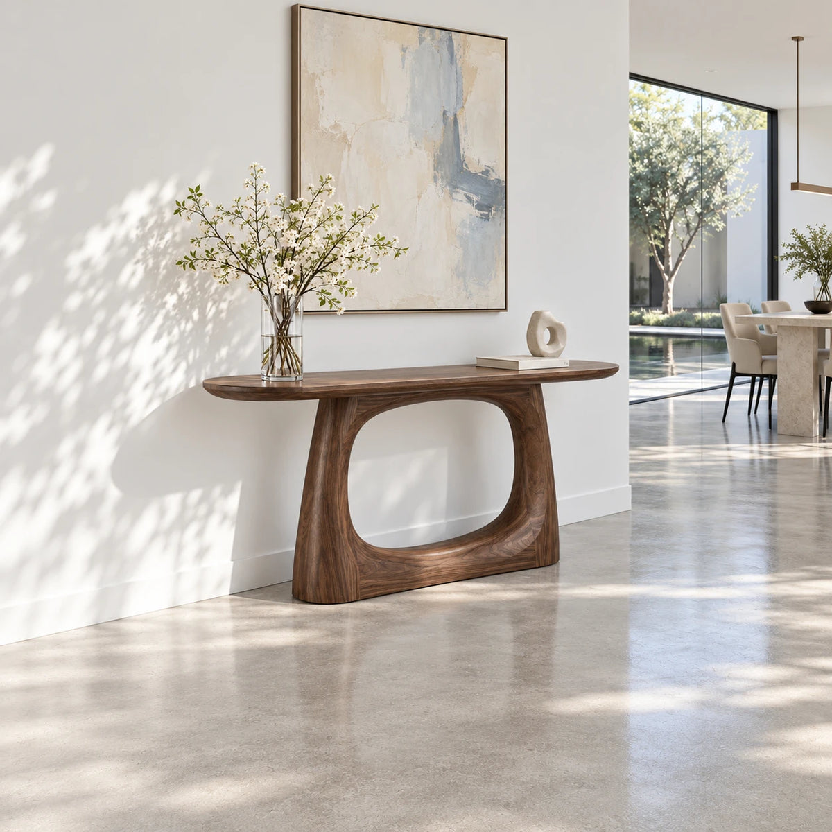 Sofa Console Table with Open-Loop Pedestal Base and Pill-Shaped Oval Top - Arboriswood - 3