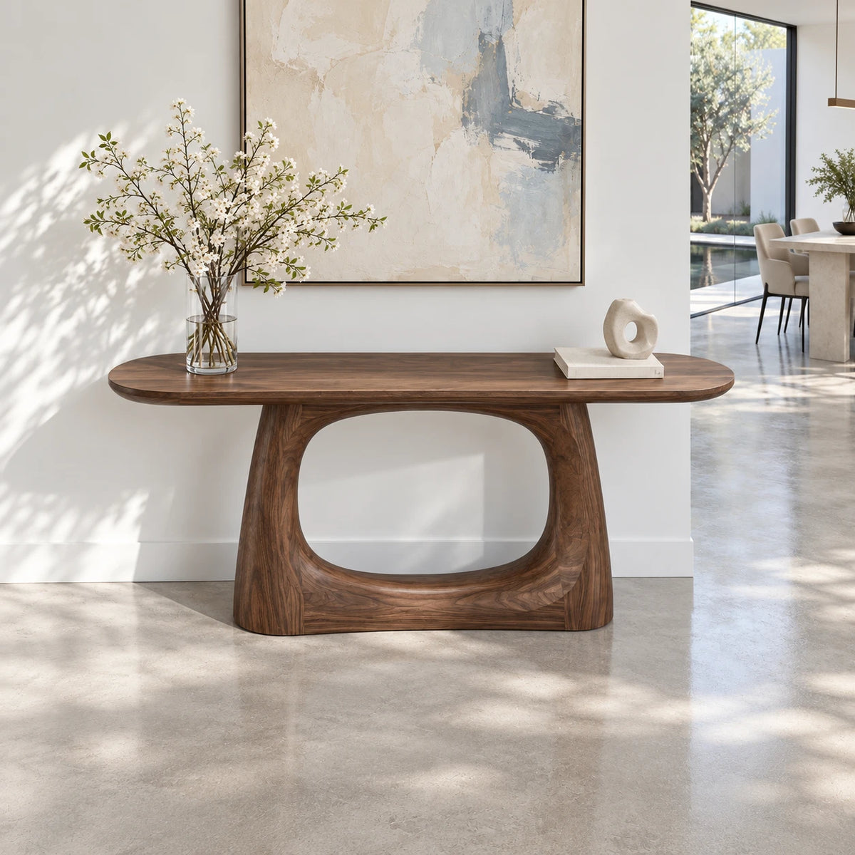Sofa Console Table with Open-Loop Pedestal Base and Pill-Shaped Oval Top - Arboriswood - 5