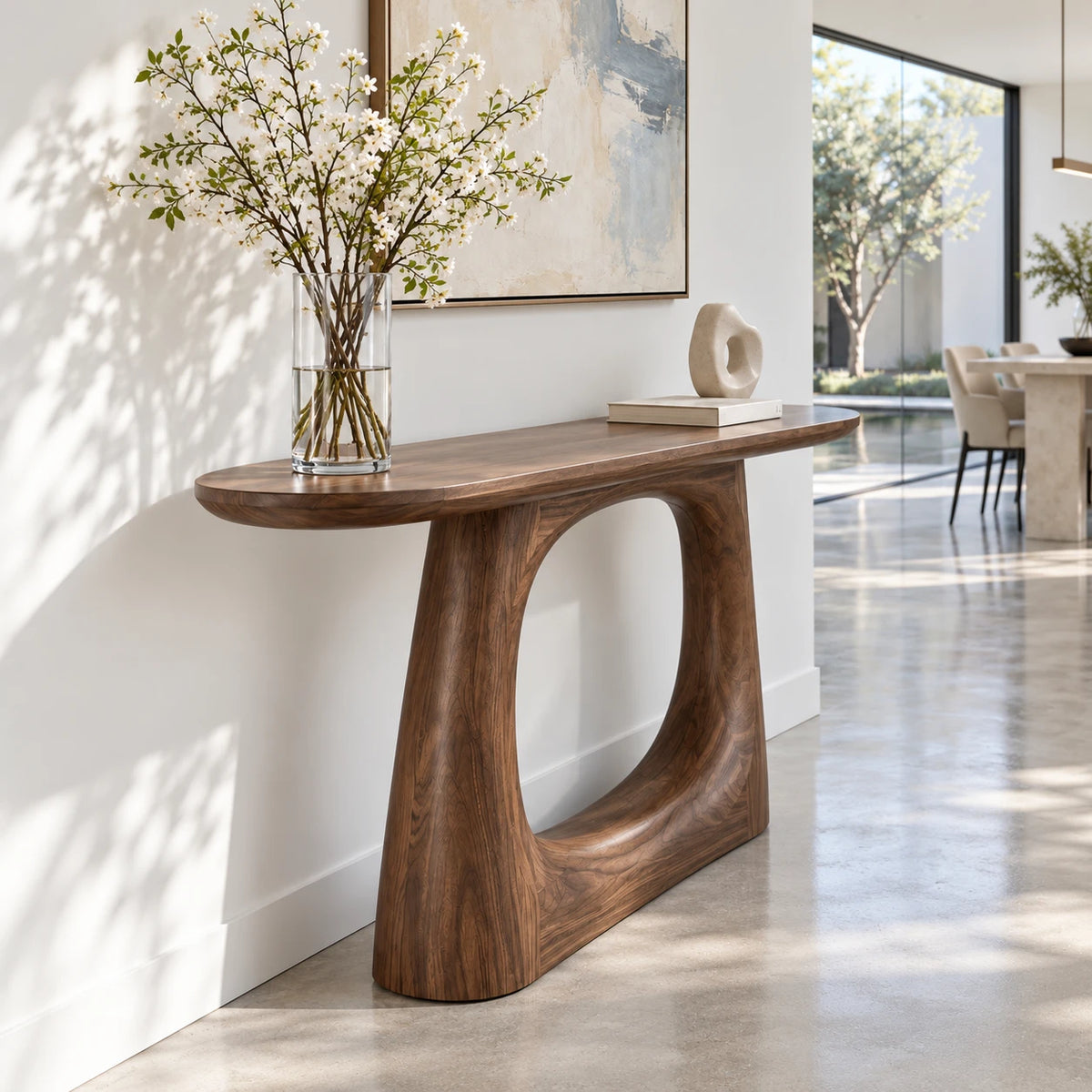 Sofa Console Table with Open-Loop Pedestal Base and Pill-Shaped Oval Top - Arboriswood - 6