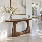 Sofa Console Table with Open-Loop Pedestal Base and Pill-Shaped Oval Top - Arboriswood