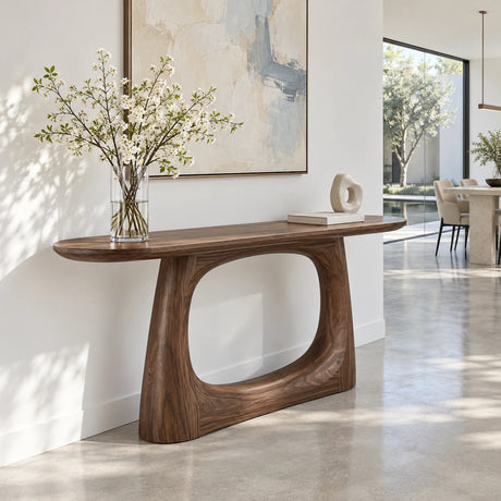 Sofa Console Table with Open-Loop Pedestal Base and Pill-Shaped Oval Top - Arboriswood