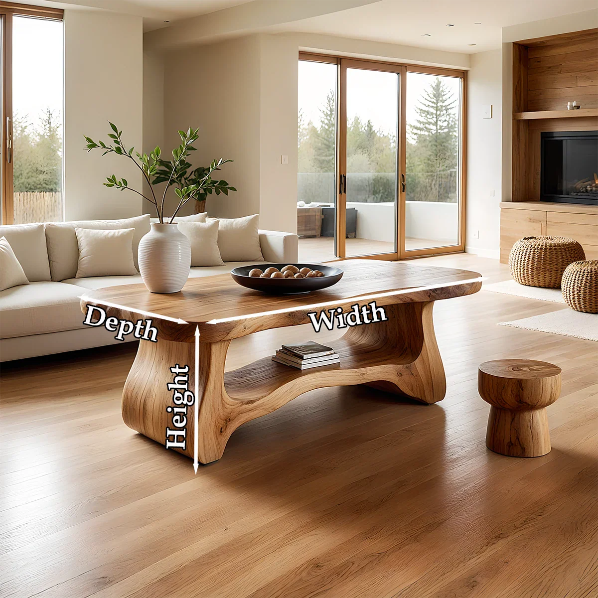 Solid Wood Coffee Table Organic Shape Modern Living Room Table - ArborisWood - 10