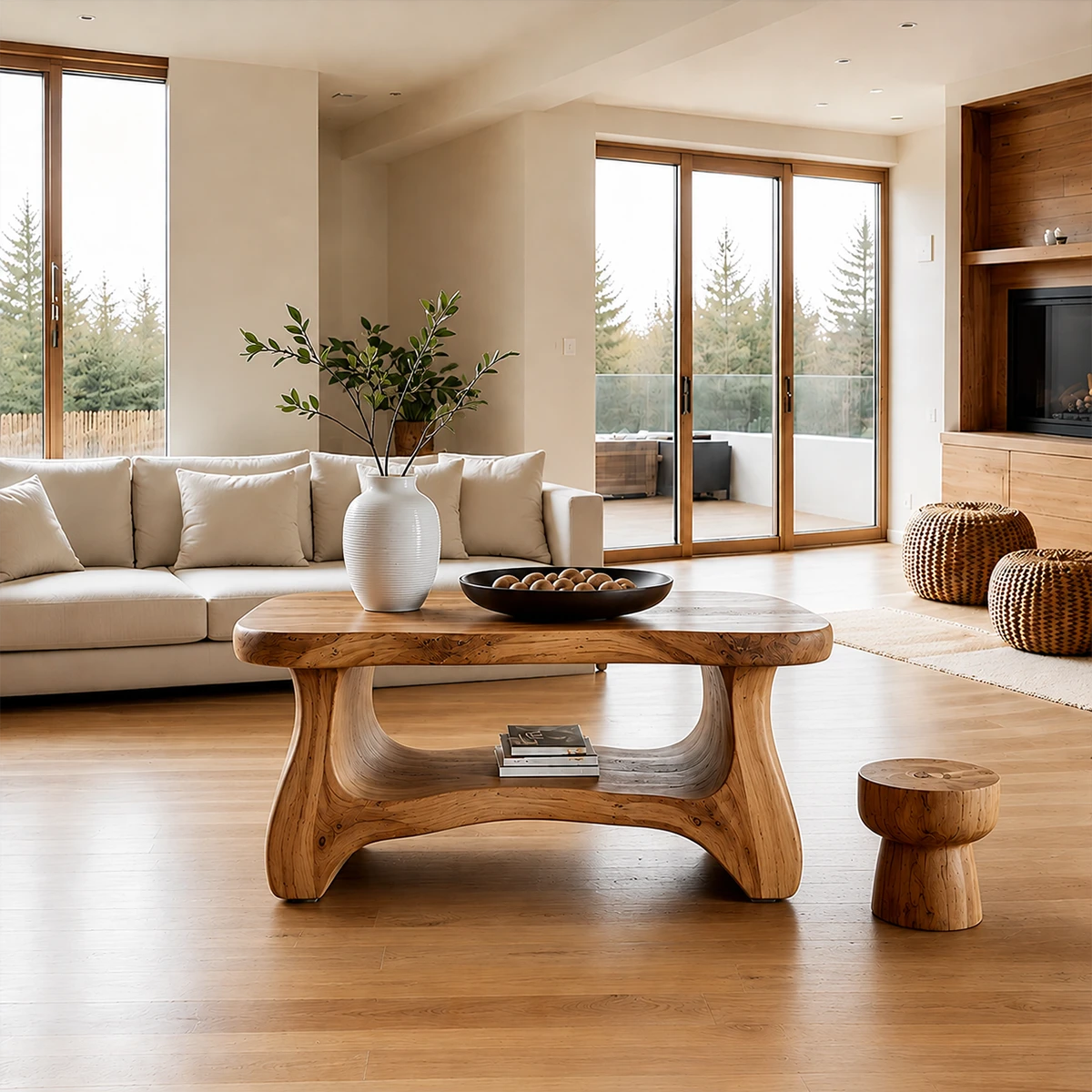 Solid Wood Coffee Table Organic Shape Modern Living Room Table - ArborisWood - 11