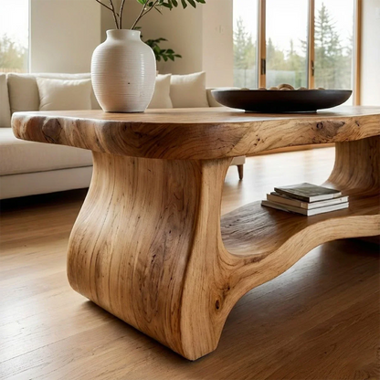 Solid Wood Coffee Table Organic Shape Modern Living Room Table - ArborisWood - 4