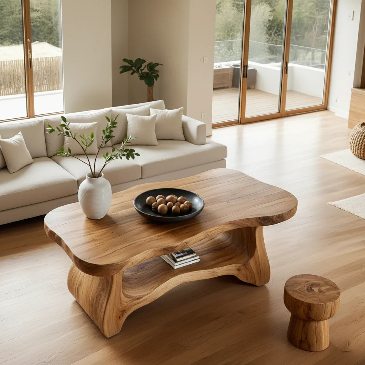 Solid Wood Coffee Table Organic Shape Modern Living Room Table - ArborisWood - 5