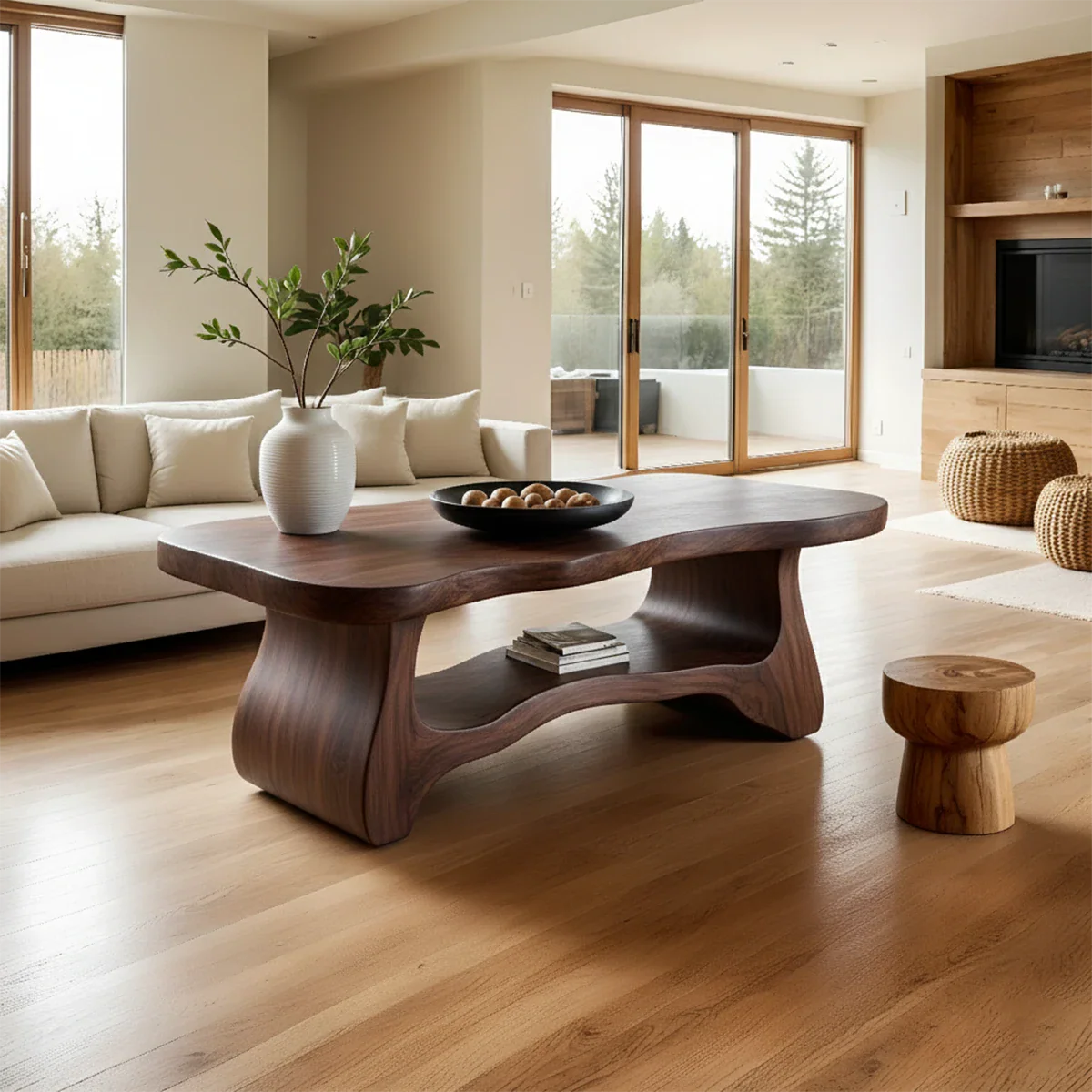 Solid Wood Coffee Table Organic Shape Modern Living Room Table - ArborisWood - 6