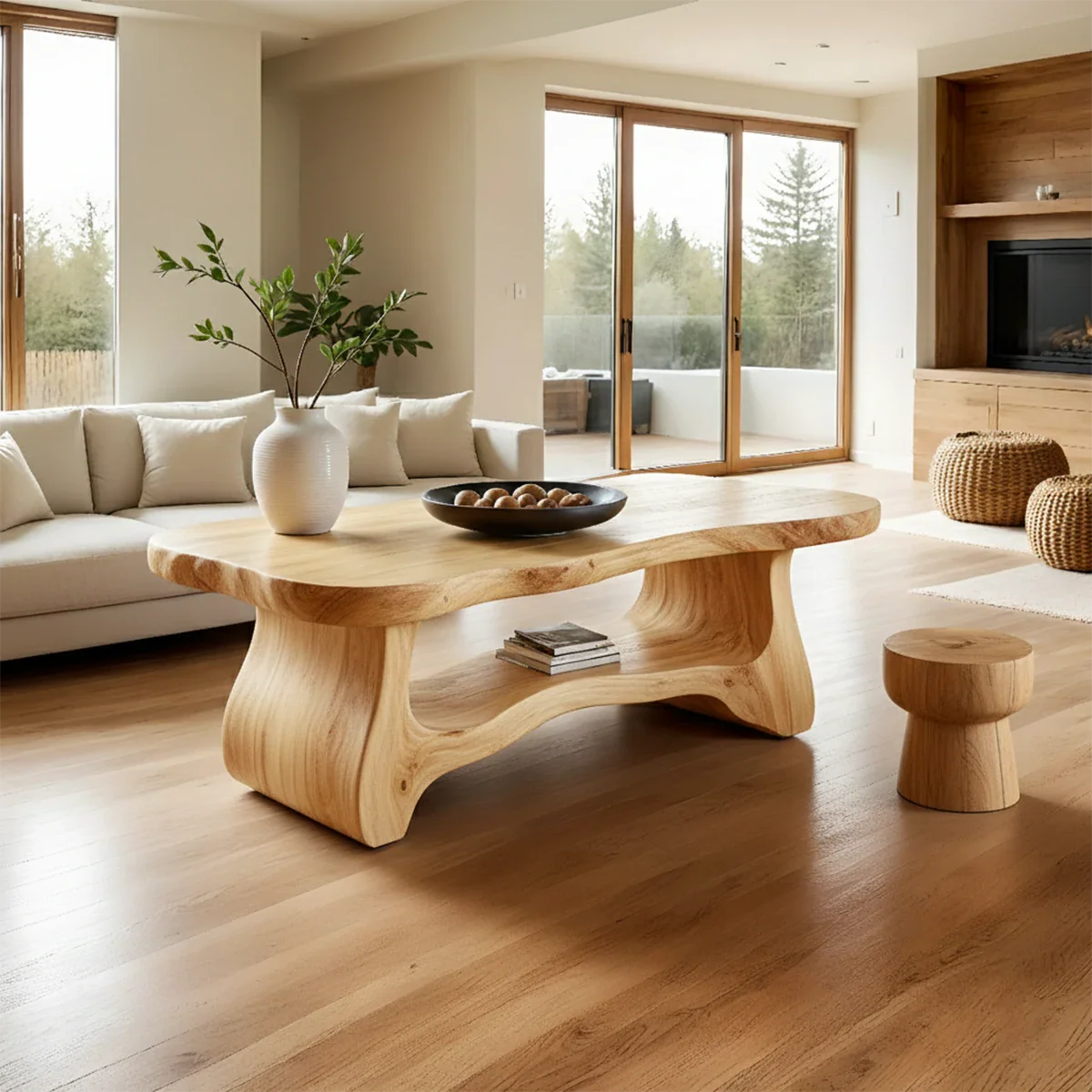 Solid Wood Coffee Table Organic Shape Modern Living Room Table - ArborisWood - 7