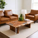 Solid Wood Coffee Table with Hand-Carved Leaf Pattern and Live Edge - Arboriswood - 11