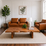 Solid Wood Coffee Table with Hand-Carved Leaf Pattern and Live Edge - Arboriswood - 14