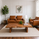 Solid Wood Coffee Table with Hand-Carved Leaf Pattern and Live Edge - Arboriswood - 3