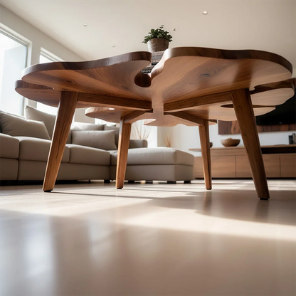 Solid Wood Coffee Table with Leaf-Inspired Shape and Sculptural Top - ArborisWood - 4