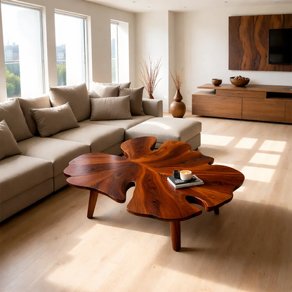 Solid Wood Coffee Table with Leaf-Inspired Shape and Sculptural Top - ArborisWood - 6
