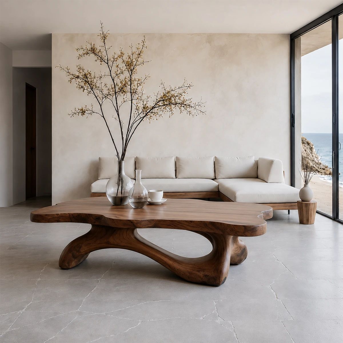 Solid Wood Coffee Table with Live Edge Top and Sculptural Base - ArborisWood - 12